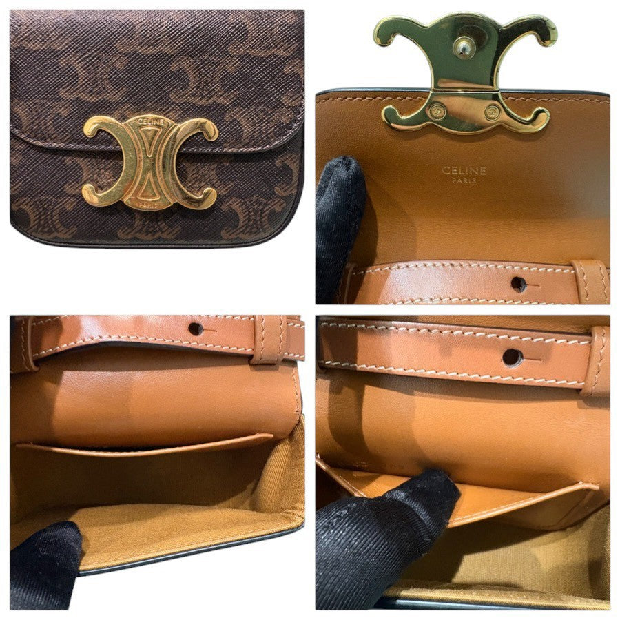 CELINE セリーヌ トリオンフ ブラウン ゴールド金具 PVC / レザー 10I512DQB.04LU ショルダーバッグ レディース AB