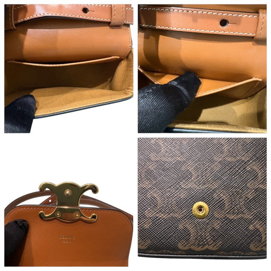 CELINE セリーヌ トリオンフ ブラウン ゴールド金具 PVC / レザー 10I512DQB.04LU ショルダーバッグ レディース AB