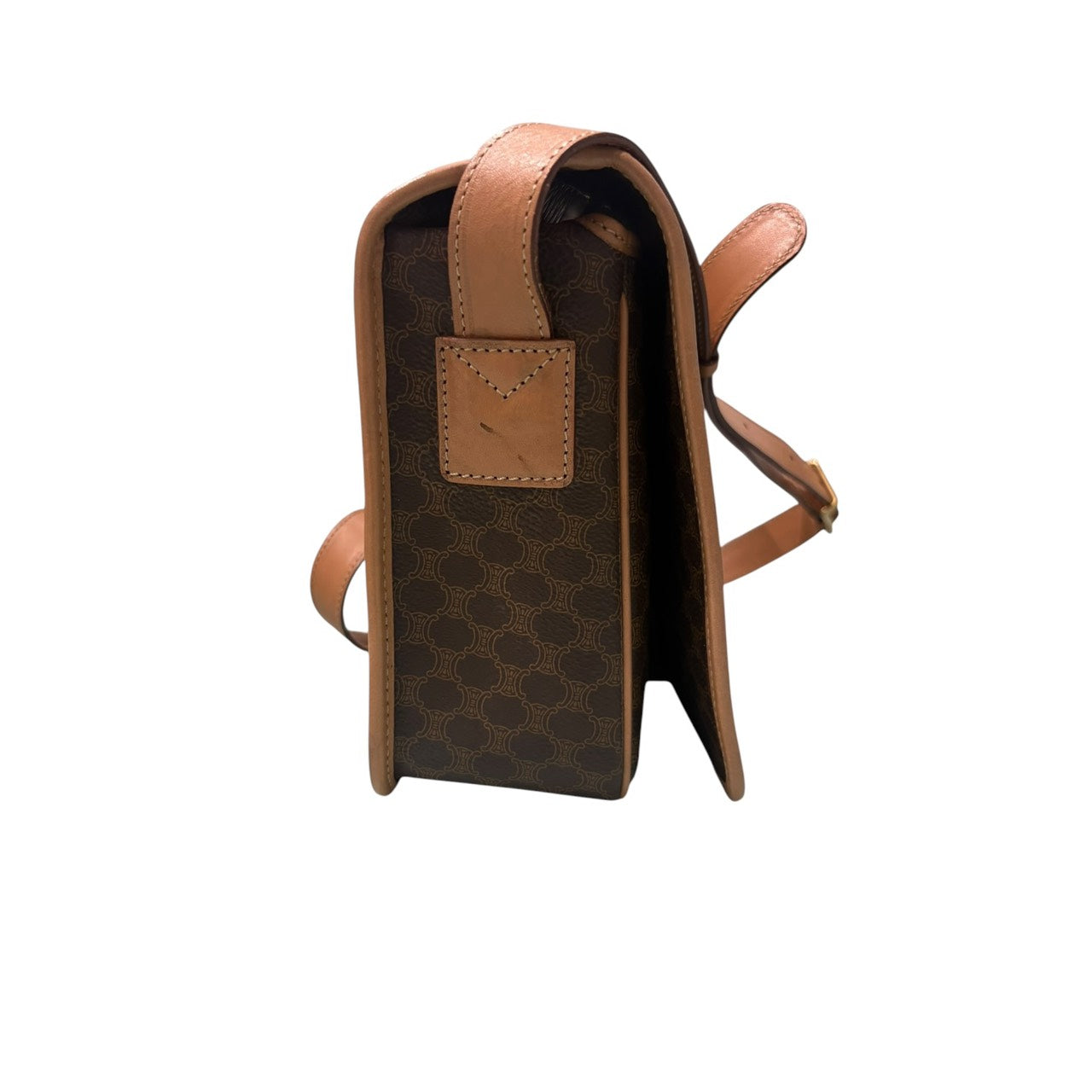 CELINE セリーヌ マカダム ブラウン ゴールド金具 レザー ショルダーバッグ レディース AB