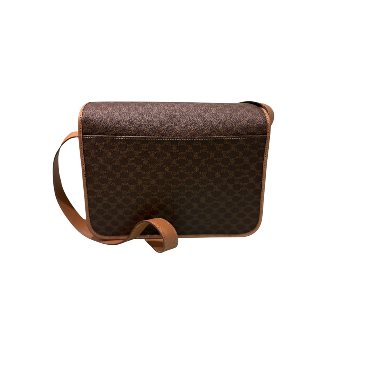 CELINE セリーヌ マカダム ブラウン ゴールド金具 レザー ショルダーバッグ レディース AB