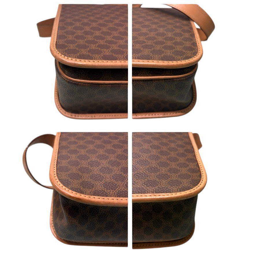 CELINE セリーヌ マカダム ブラウン ゴールド金具 レザー ショルダーバッグ レディース AB