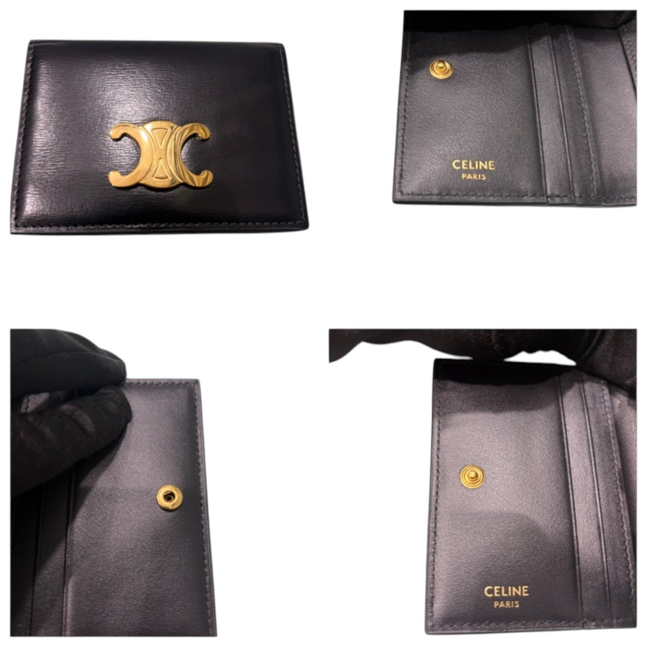 CELINE セリーヌ トリオンフ ブラック ゴールド金具 レザー 10P353DPV カードケース レディース A