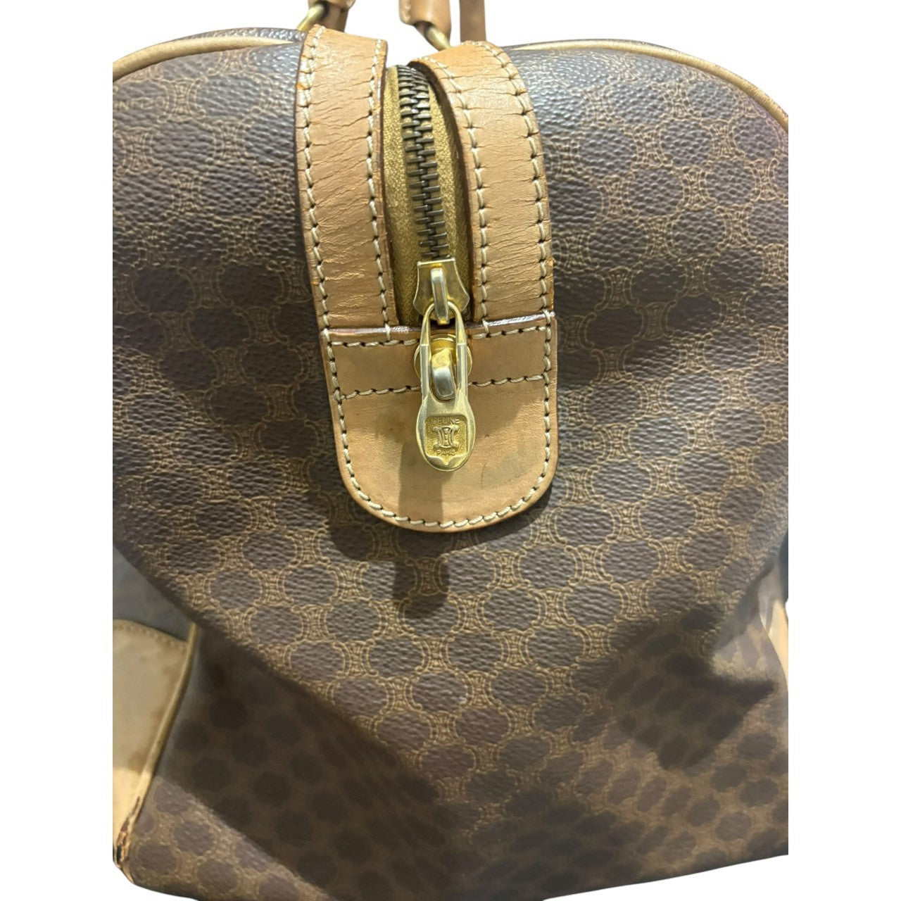 CELINE セリーヌ マカダム ブラウン PVC / レザー JM13 ボストンバッグ レディース B