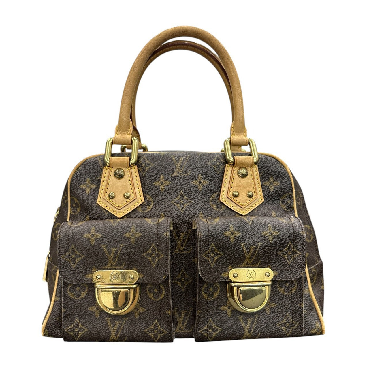 LOUIS VUITTON ルイヴィトン モノグラム マンハッタンPM ブラウン ゴールド金具 PVC / レザー M40026 ハンドバッグ レディース AB