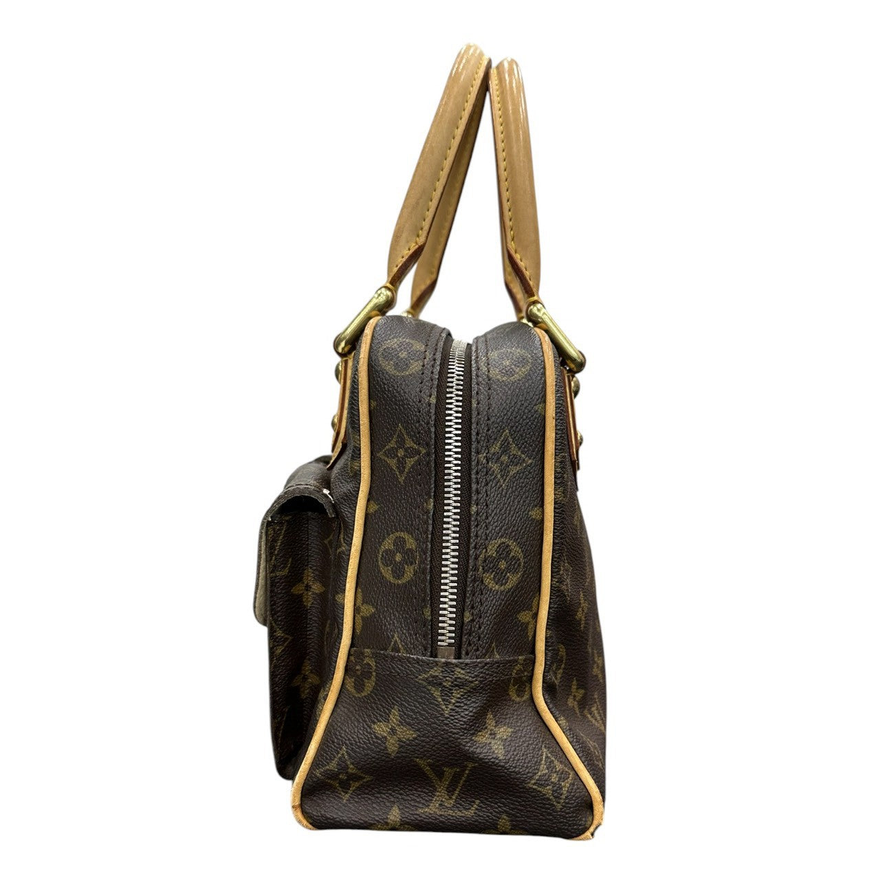 LOUIS VUITTON ルイヴィトン モノグラム マンハッタンPM ブラウン ゴールド金具 PVC / レザー M40026 ハンドバッグ レディース AB