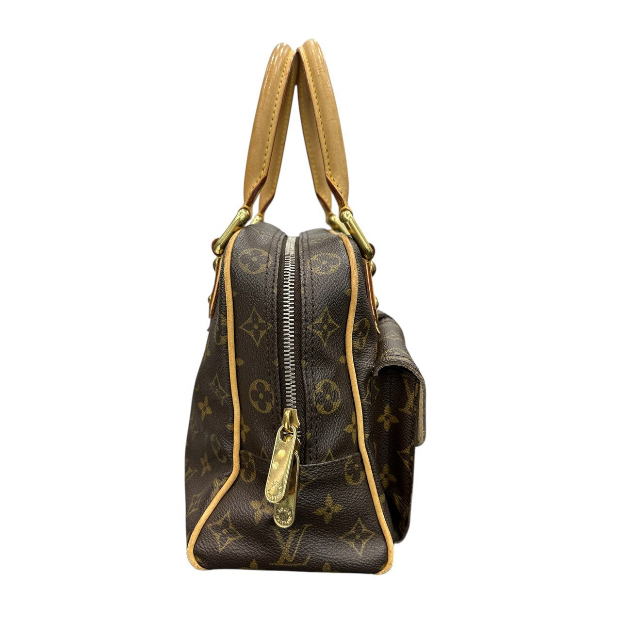 LOUIS VUITTON ルイヴィトン モノグラム マンハッタンPM ブラウン ゴールド金具 PVC / レザー M40026 ハンドバッグ レディース AB