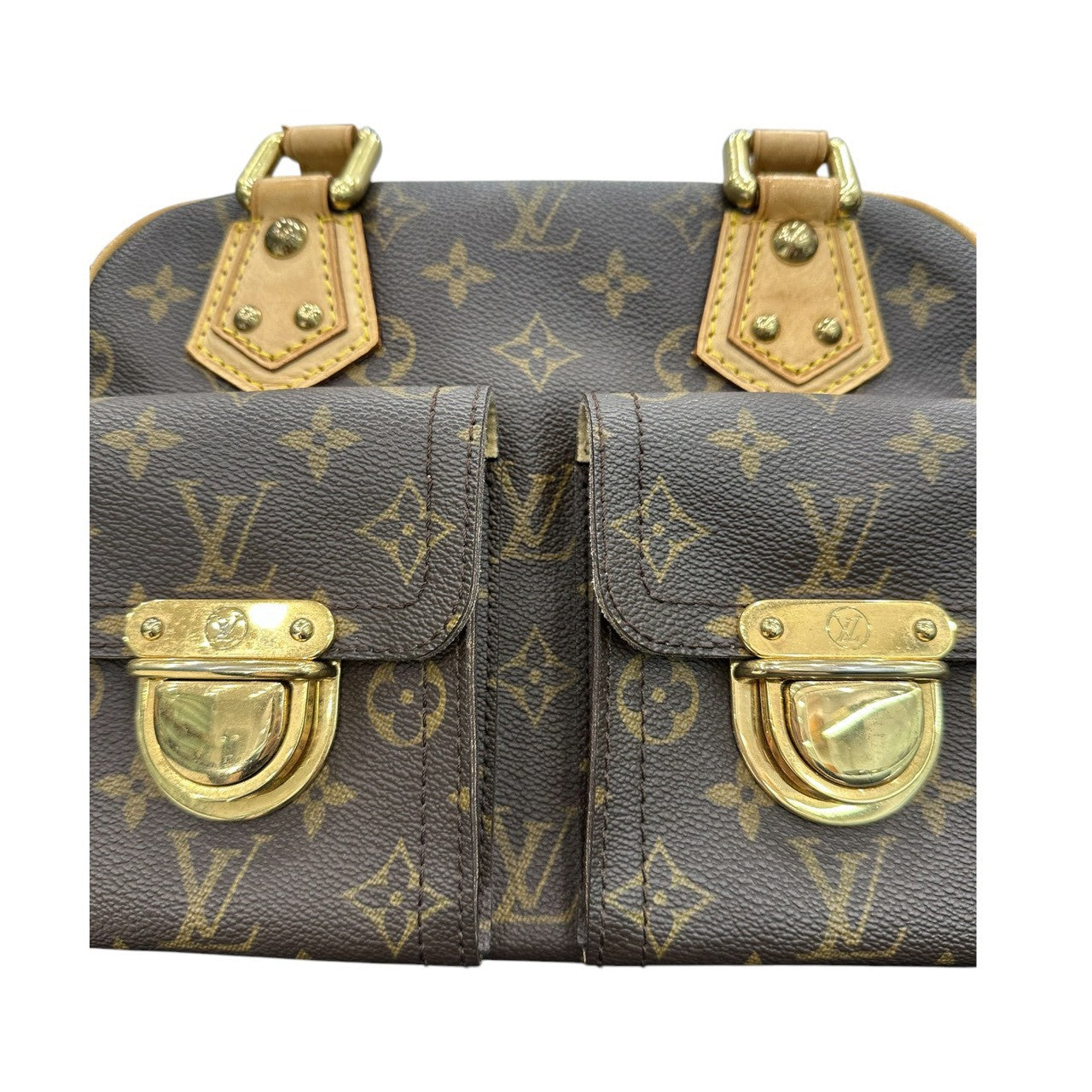 LOUIS VUITTON ルイヴィトン モノグラム マンハッタンPM ブラウン ゴールド金具 PVC / レザー M40026 ハンドバッグ レディース AB