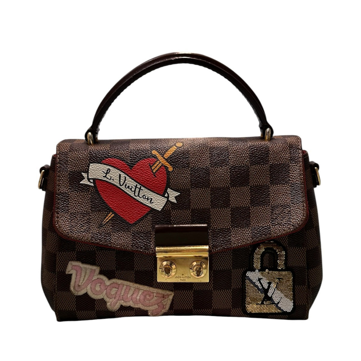 LOUIS VUITTON ルイヴィトン ダミエ クロワゼット ブラウン ゴールド金具 PVC N40055 ハンドバッグ ショルダーバッグ レディース AB
