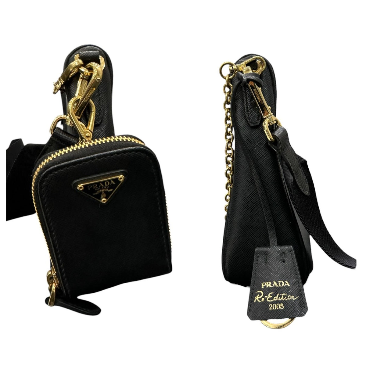 PRADA プラダ サフィアーノ Re-Edition2005 ブラック ゴールド金具 レザー 1BH204‐NZV‐FO632 ショルダーバッグ レディース A