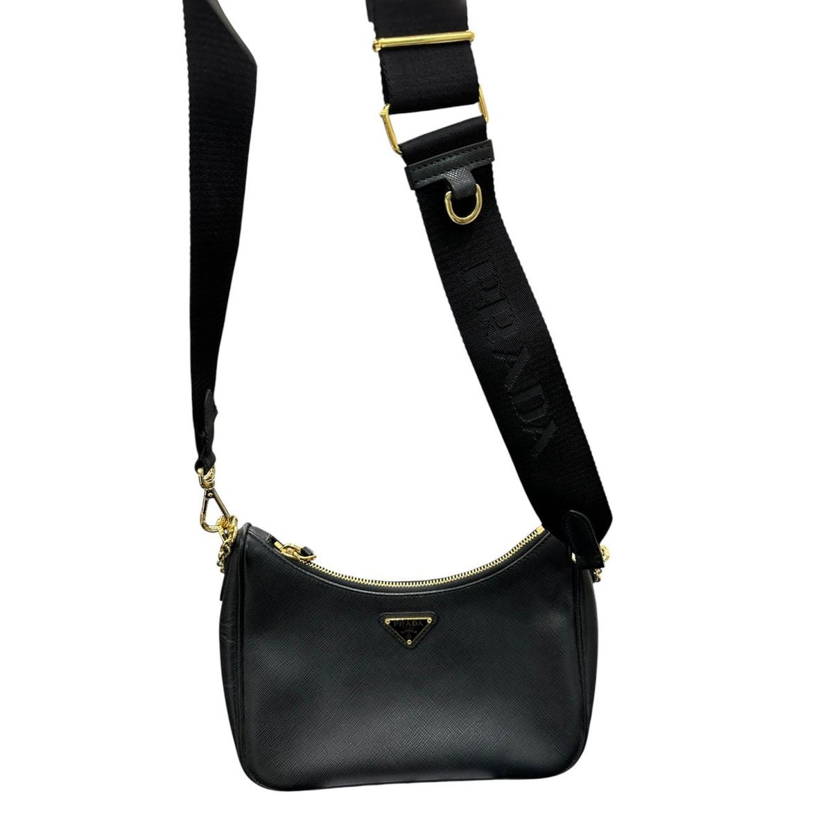 PRADA プラダ サフィアーノ Re-Edition2005 ブラック ゴールド金具 レザー 1BH204‐NZV‐FO632 ショルダーバッグ レディース A