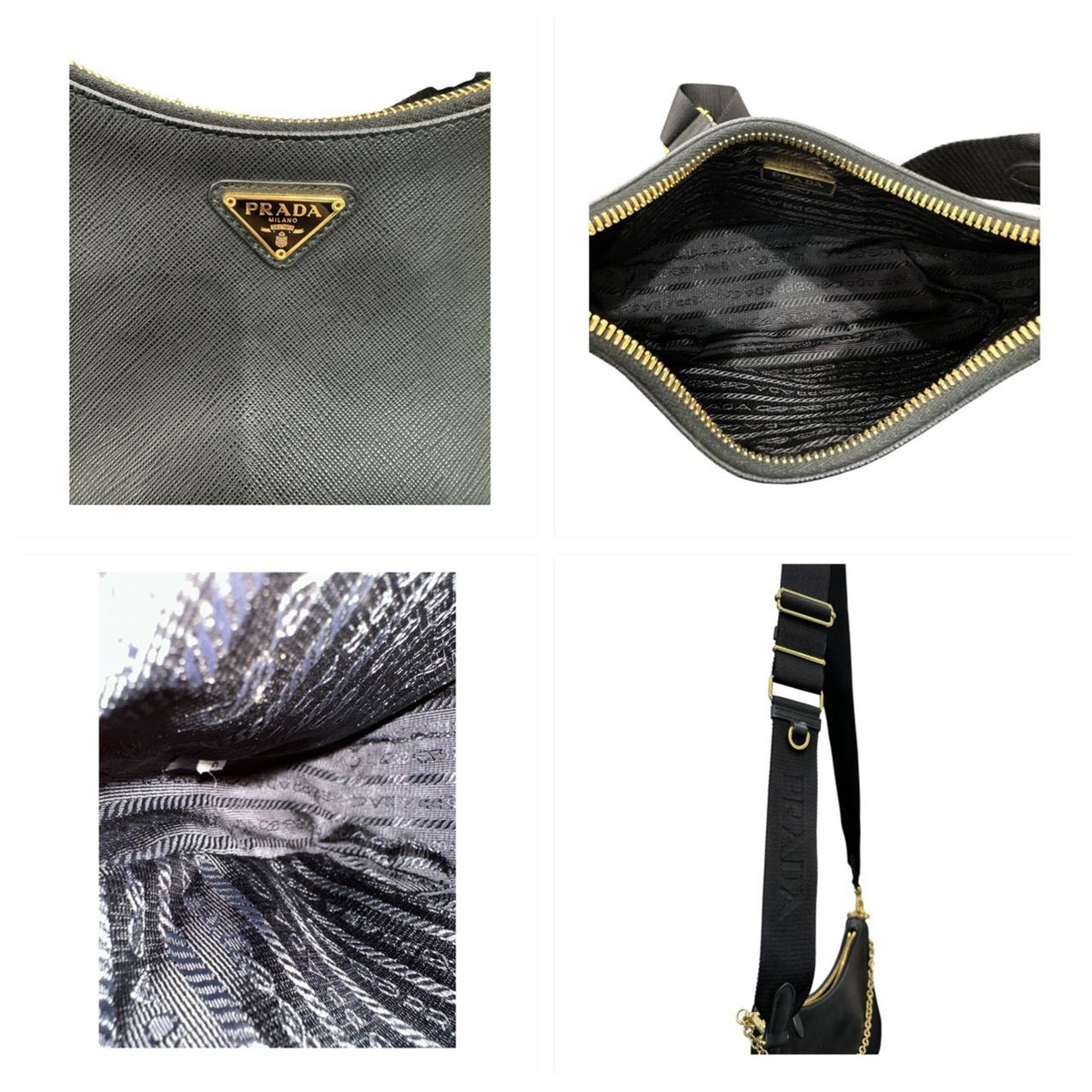 PRADA プラダ サフィアーノ Re-Edition2005 ブラック ゴールド金具 レザー 1BH204‐NZV‐FO632 ショルダーバッグ レディース A