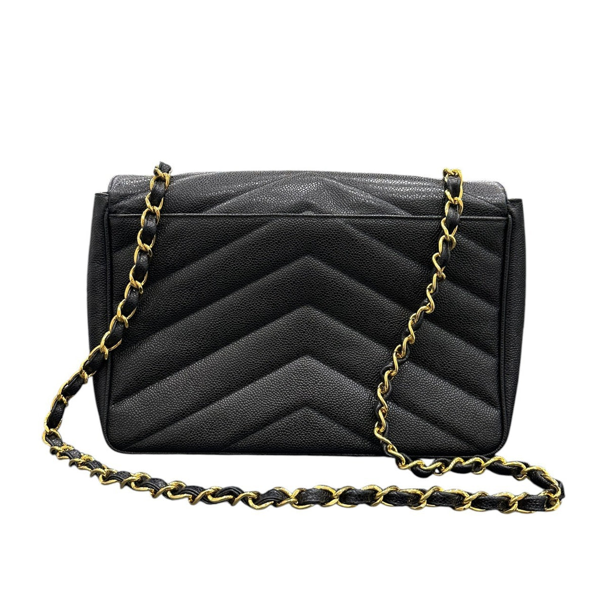 CHANEL シャネル キャビアスキン ブラック レザー ショルダーバッグ レディース AB