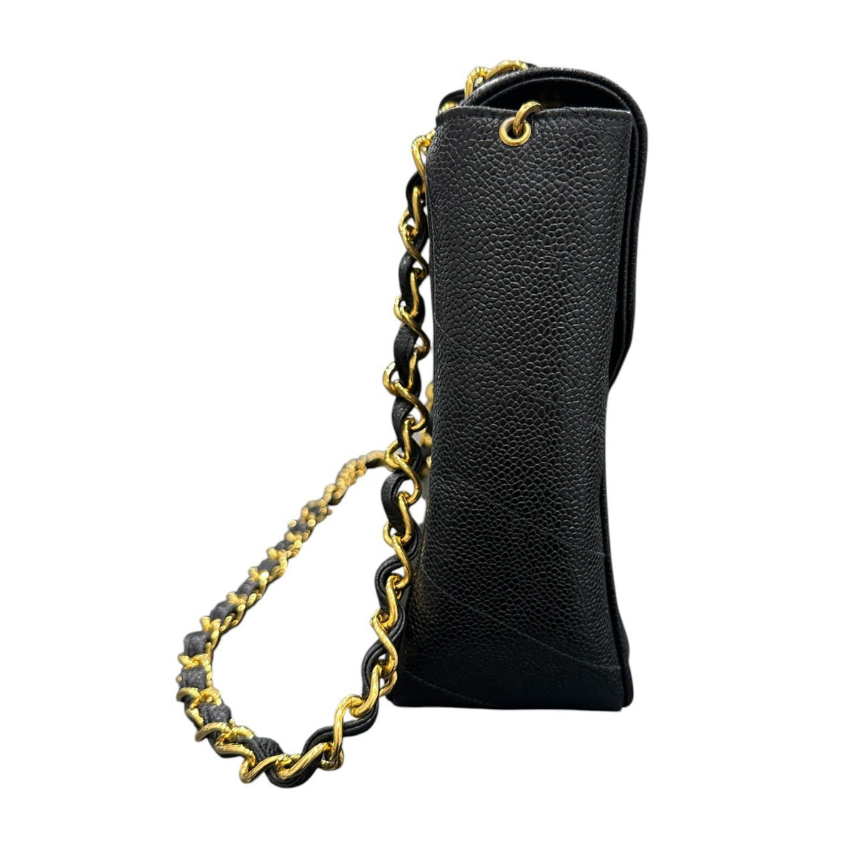CHANEL シャネル キャビアスキン ブラック レザー ショルダーバッグ レディース AB
