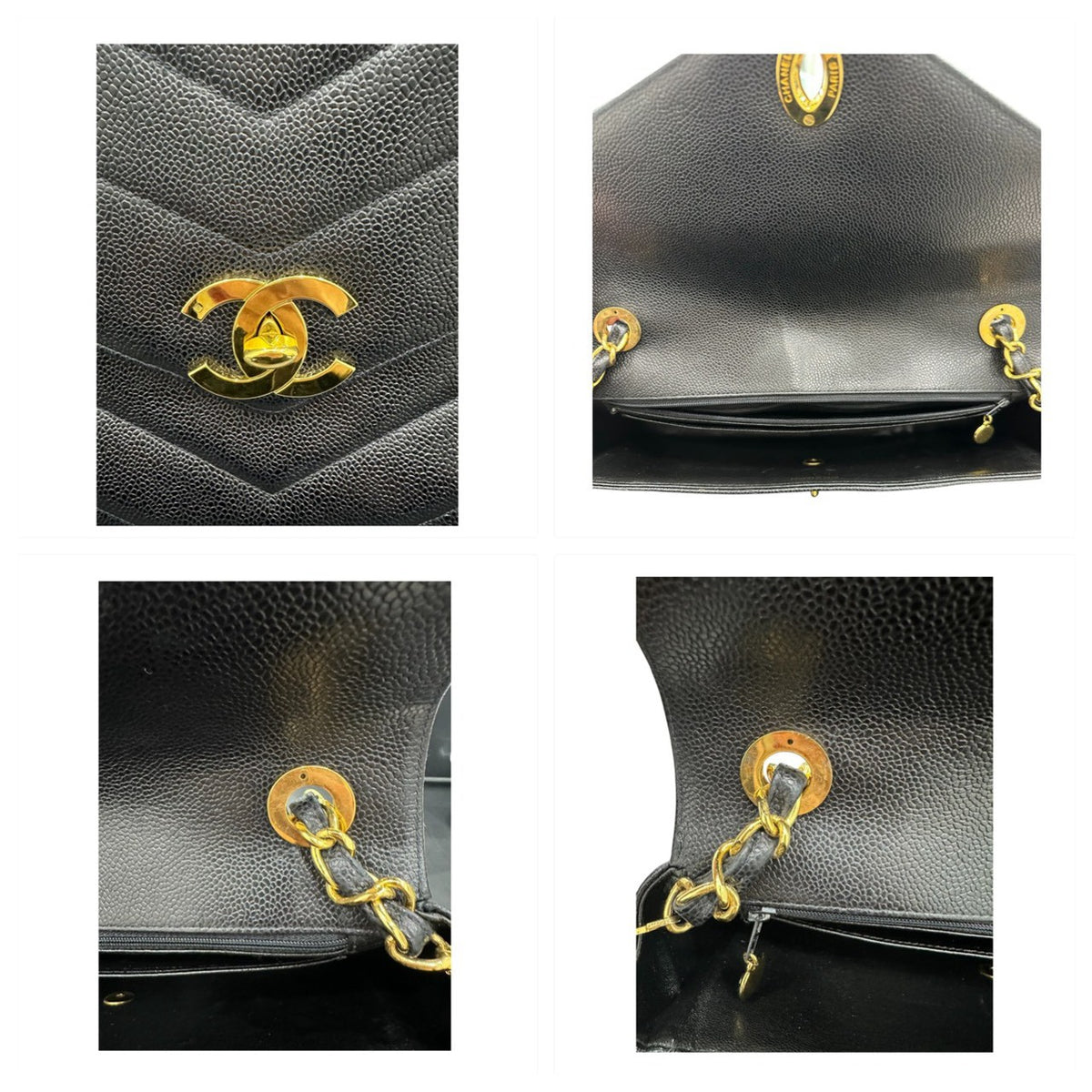 CHANEL シャネル キャビアスキン ブラック レザー ショルダーバッグ レディース AB