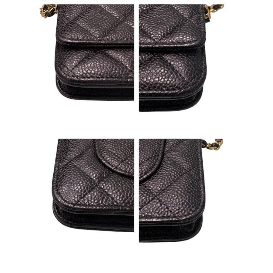 CHANEL シャネル キャビアスキン マトラッセ ブラック ゴールド金具 レザー AP0250 ショルダーバッグ チェーンウォレット レディース A