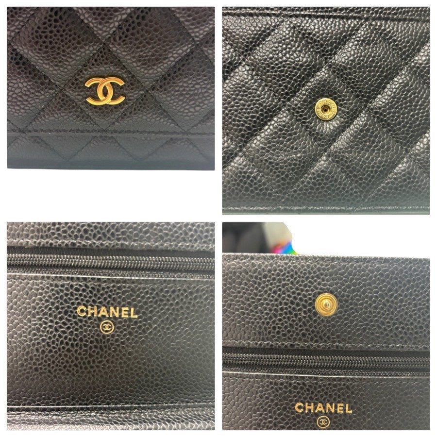 CHANEL シャネル キャビアスキン マトラッセ ブラック ゴールド金具 レザー AP0250 ショルダーバッグ チェーンウォレット レディース A