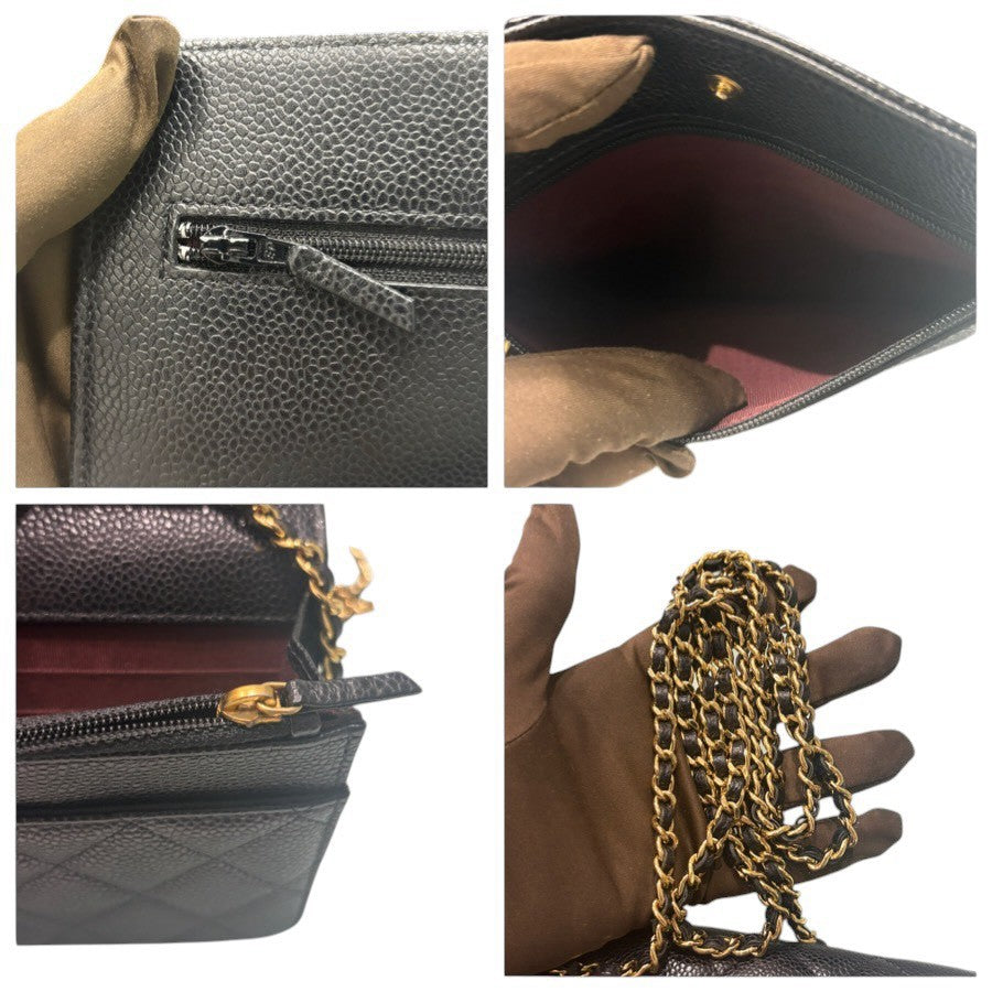 CHANEL シャネル キャビアスキン マトラッセ ブラック ゴールド金具 レザー AP0250 ショルダーバッグ チェーンウォレット レディース A