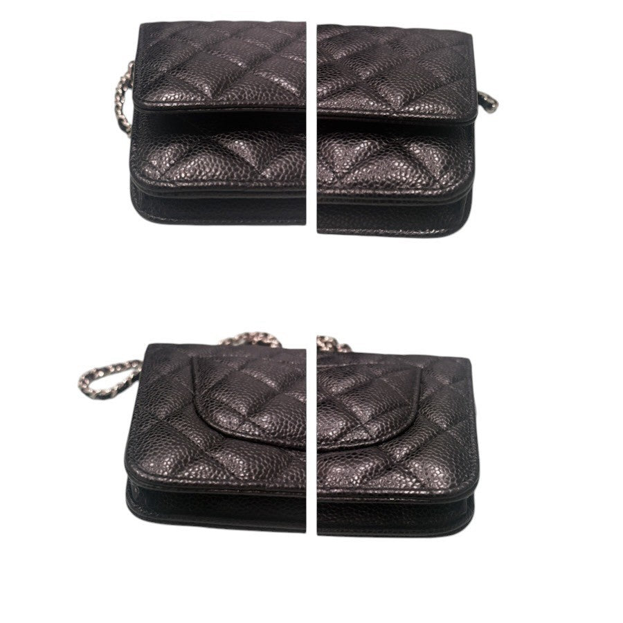 CHANEL シャネル キャビアスキン マトラッセ ブラック シルバー金具 カーフ AP0250 ショルダーバッグ ウォレットチェーン レディース AB