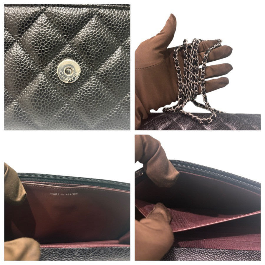 CHANEL シャネル キャビアスキン マトラッセ ブラック シルバー金具 カーフ AP0250 ショルダーバッグ ウォレットチェーン レディース AB