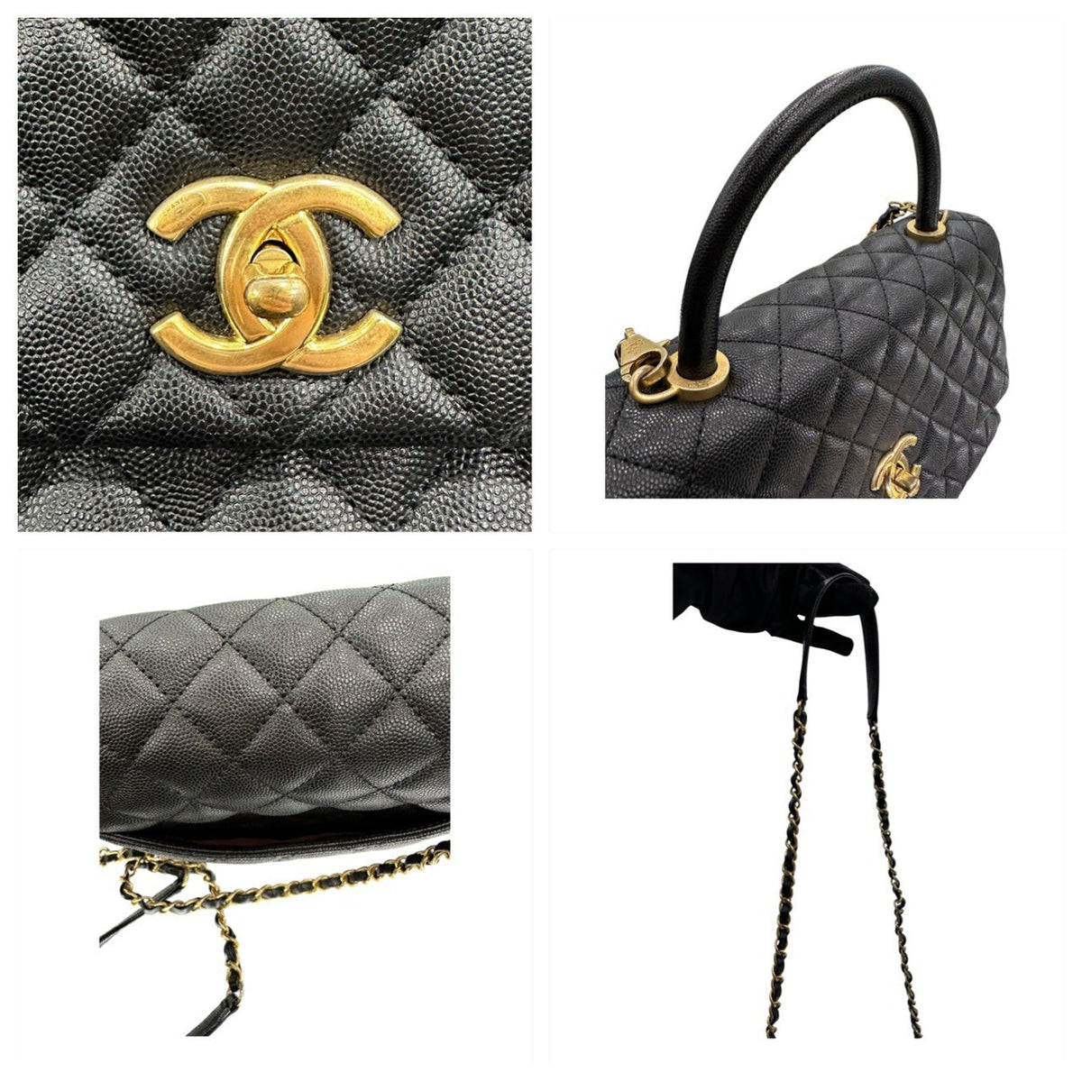 CHANEL シャネル キャビアスキン ココハンドル ブラック カーフ A92991 ショルダーバッグ ハンドバッグ レディース A