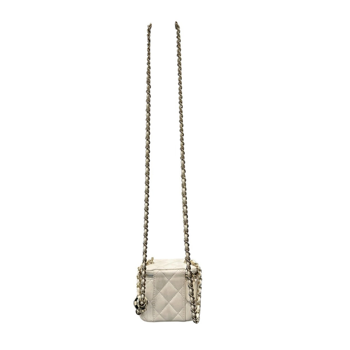 CHANEL シャネル マトラッセ スモールバニティ ホワイト ゴールド金具 レザー ショルダーバッグ チェーンバッグ レディース AB