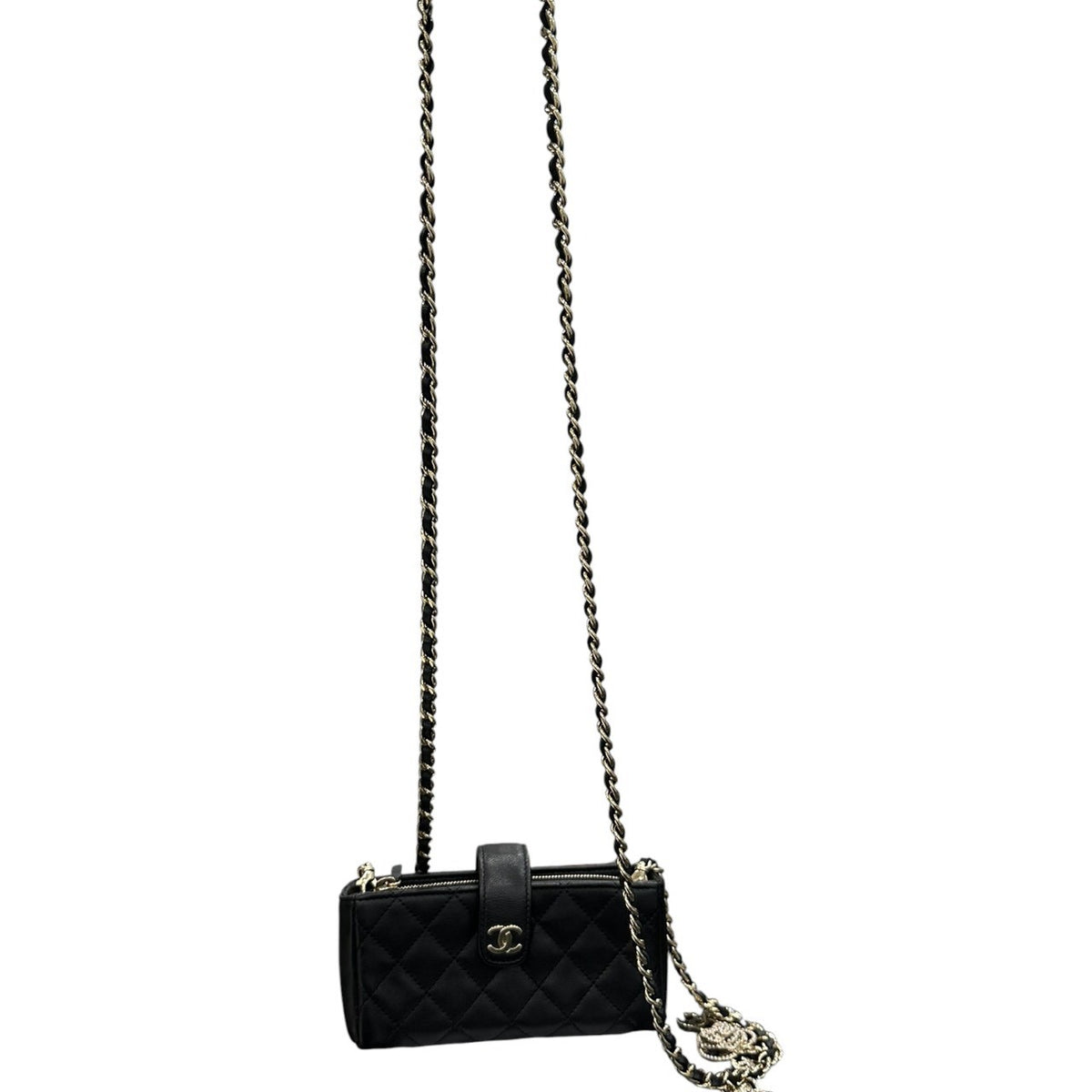 CHANEL シャネル ラムスキン マトラッセ ブラック ゴールド金具 レザー ショルダーバッグ レディース A