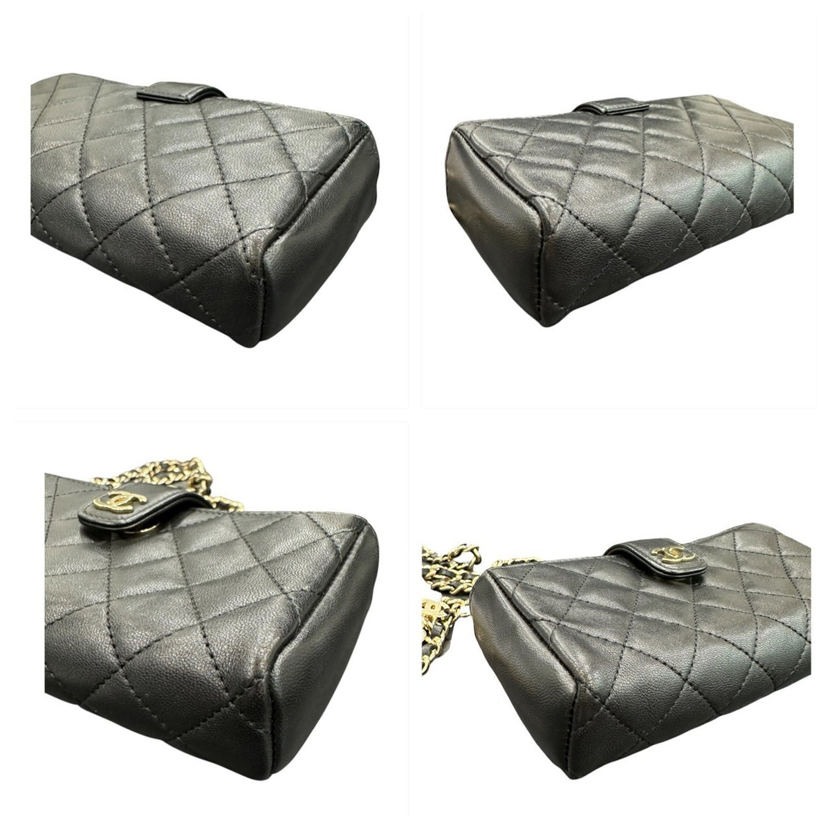 CHANEL シャネル ラムスキン マトラッセ ブラック ゴールド金具 レザー ショルダーバッグ レディース A