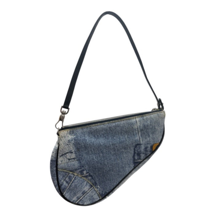 Christian Dior クリスチャンディオール サドル ブルー シルバー金具 キャンバス / レザー BO D 0091 ハンドバッグ ショルダーバッグ レディース ABP