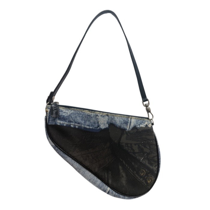Christian Dior クリスチャンディオール サドル ブルー シルバー金具 キャンバス / レザー BO D 0091 ハンドバッグ ショルダーバッグ レディース ABP