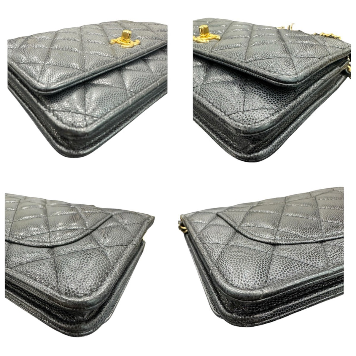 CHANEL シャネル キャビアスキン ブラック ゴールド金具 レザー ショルダーバッグ レディース AB