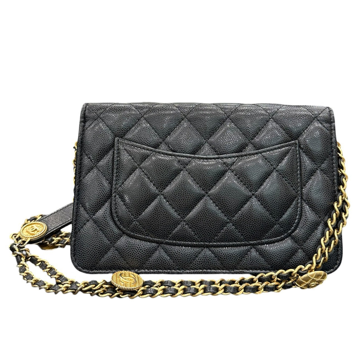 CHANEL シャネル キャビアスキン ブラック ゴールド金具 レザー ショルダーバッグ レディース AB