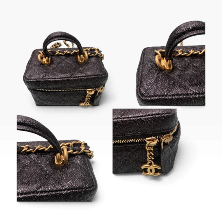CHANEL シャネル キャビアスキン ブラック ゴールド金具 レザー AP2194 ショルダーバッグ ハンドバッグ レディース A