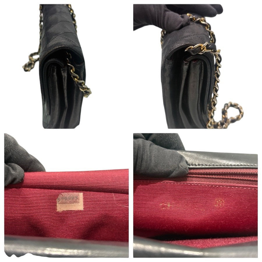CHANEL シャネル マトラッセ ラムスキン ブラック ゴールド金具 レザー ショルダーバッグ レディース B