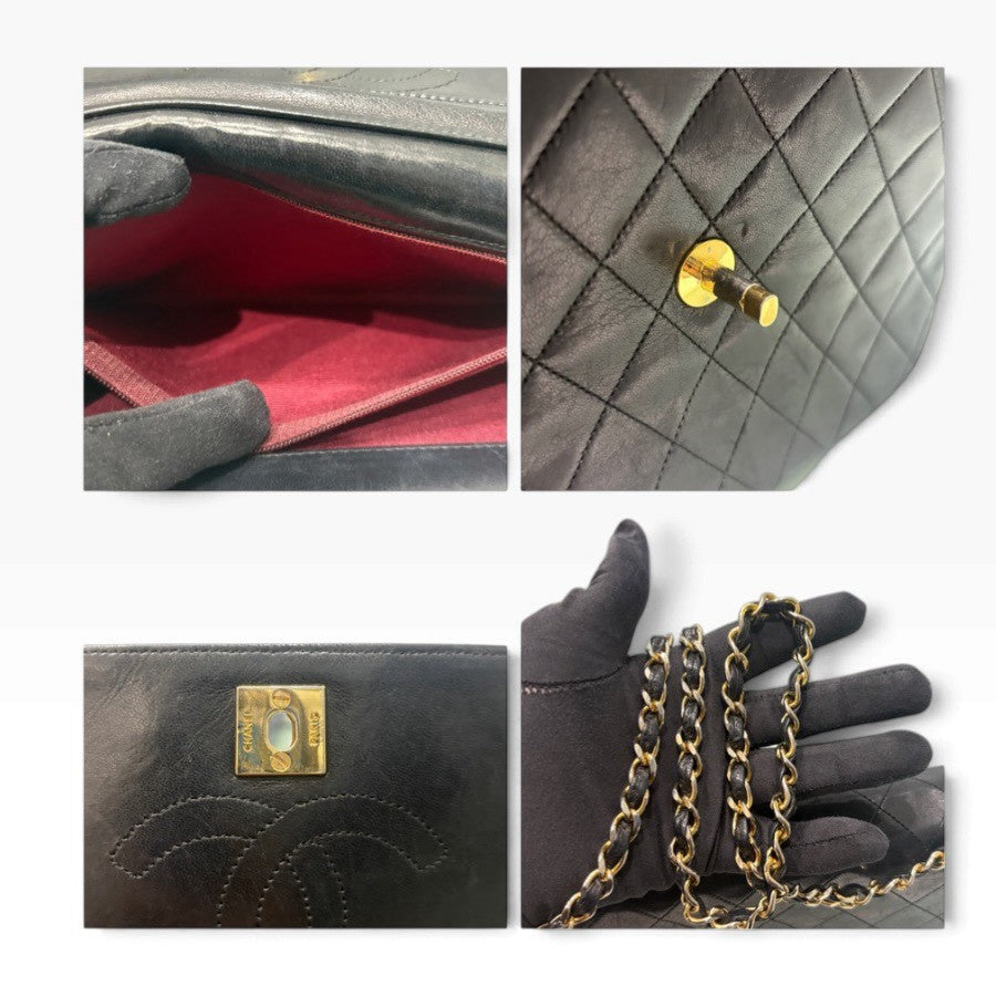 CHANEL シャネル マトラッセ ラムスキン ブラック ゴールド金具 レザー ショルダーバッグ レディース B