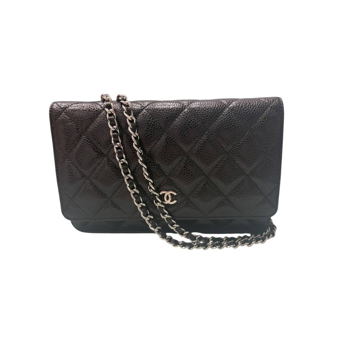 CHANEL シャネル キャビアスキン マトラッセ ブラック シルバー金具 カーフ AP0250 ショルダーバッグ ウォレットチェーン レディース AB
