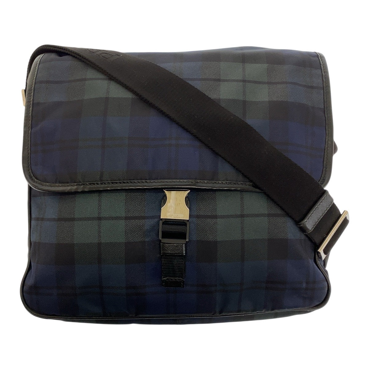 20291
PRADA プラダ テスート 三角ロゴプレート チェック柄 緑 青 黒 シルバー金具 ナイロン ショルダーバッグ メッセンジャーバッグ メンズ A56