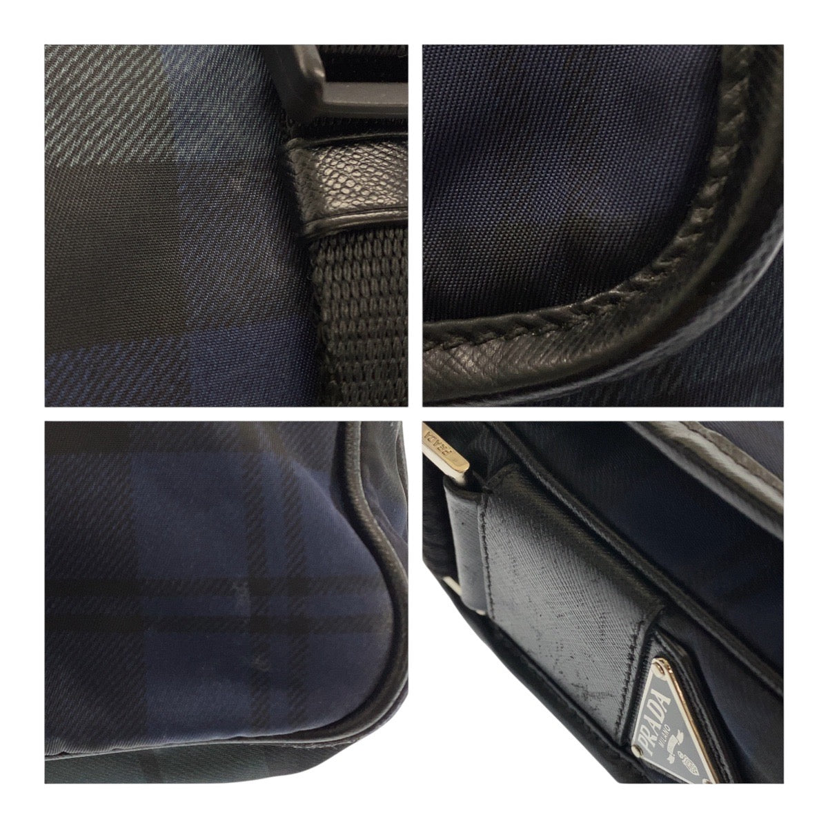 20291
PRADA プラダ テスート 三角ロゴプレート チェック柄 緑 青 黒 シルバー金具 ナイロン ショルダーバッグ メッセンジャーバッグ メンズ A56
