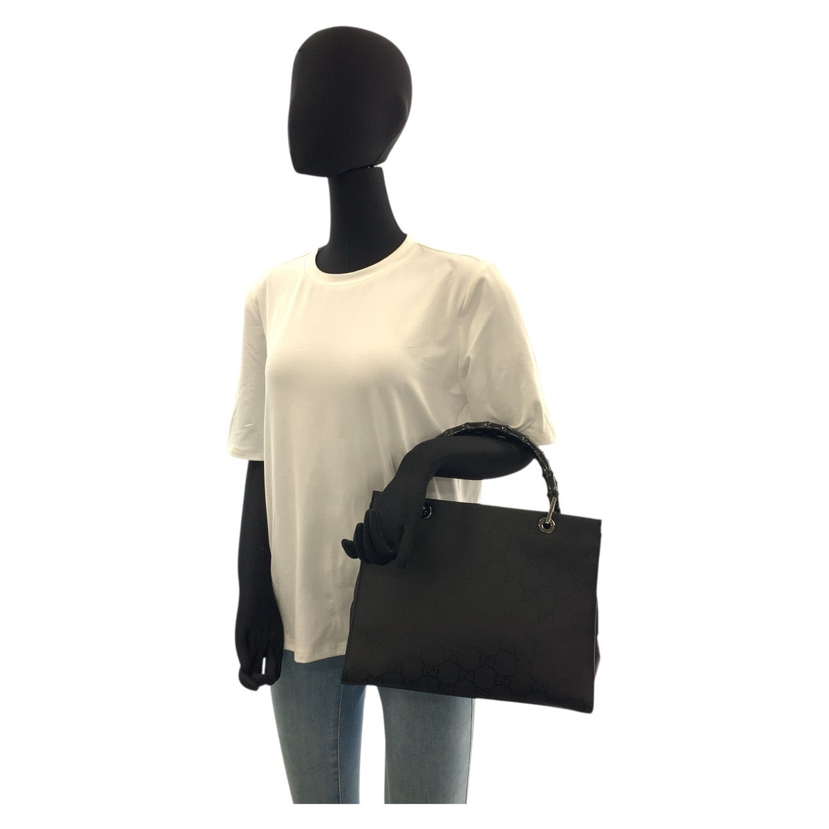 21986
GUCCI グッチ バンブー GG柄 ブラック 黒 ナイロン 002 1016 ハンドバッグ トートバッグ レディース A42