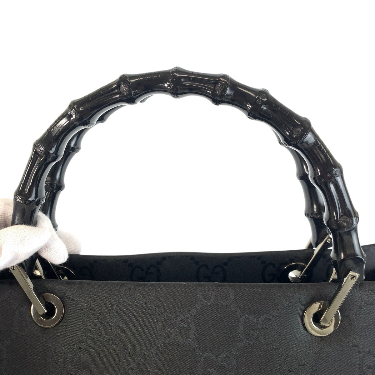 21986
GUCCI グッチ バンブー GG柄 ブラック 黒 ナイロン 002 1016 ハンドバッグ トートバッグ レディース A42