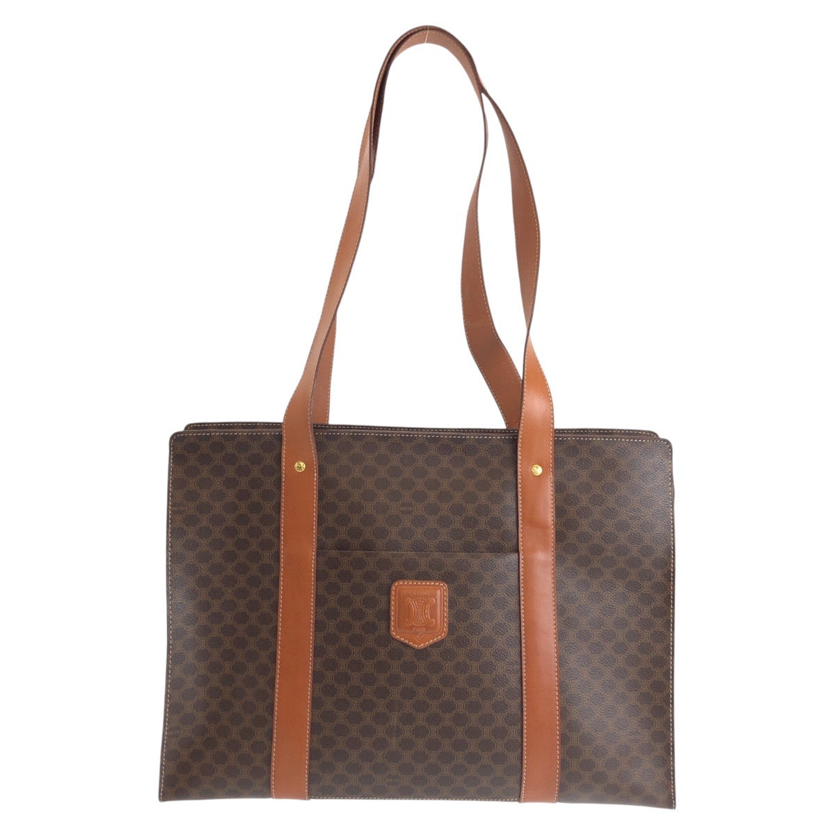 22053
CELINE セリーヌ マカダム ブラウン ゴールド金具 PVC / レザー MC97 トートバッグ ショルダーバッグ レディース AB35