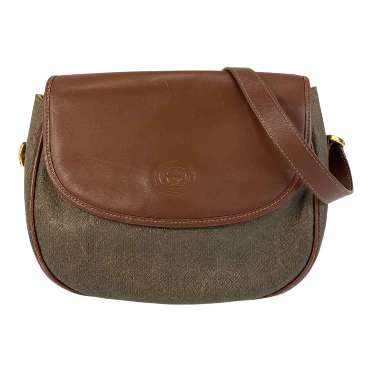22429
GUCCI グッチ ヴィンテージ オールドグッチ ブラウン ゴールド金具 レザー / キャンバス 001 084 1304 ショルダーバッグ ポシェット レディース AB20