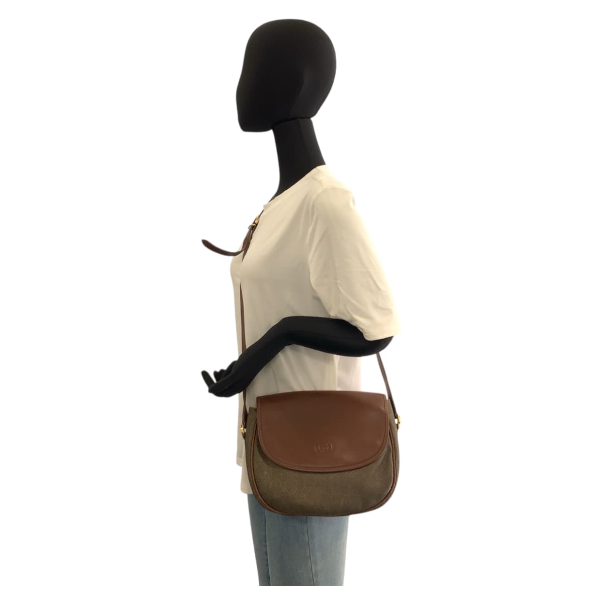 22429
GUCCI グッチ ヴィンテージ オールドグッチ ブラウン ゴールド金具 レザー / キャンバス 001 084 1304 ショルダーバッグ ポシェット レディース AB20