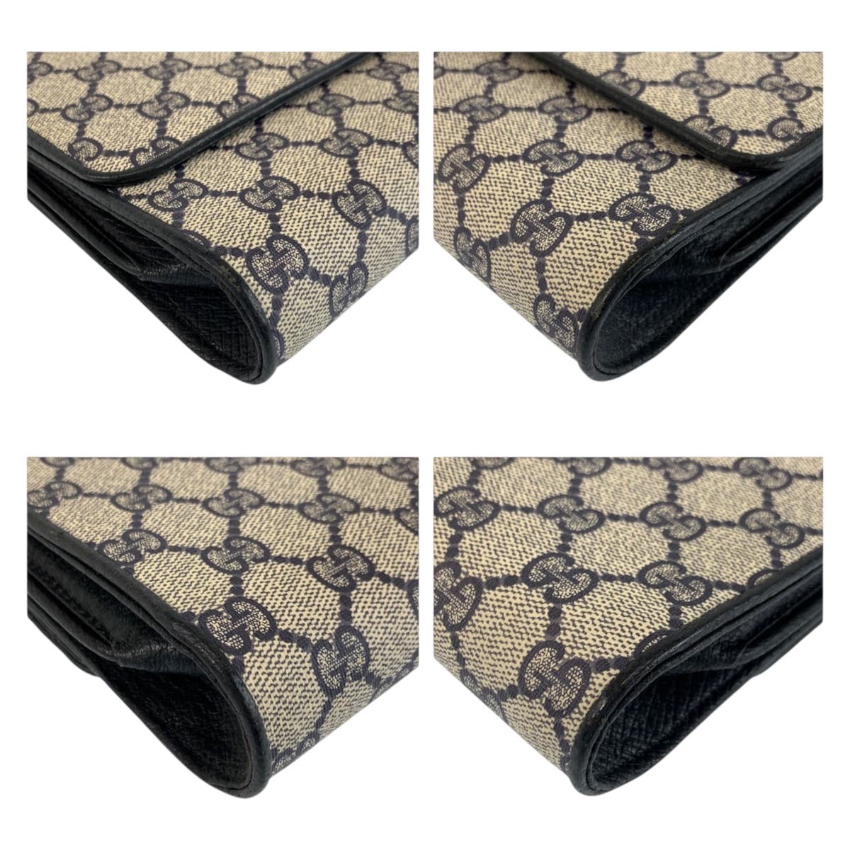 23317
GUCCI グッチ ヴィンテージ グレー ネイビー ゴールド金具 GGスプリームキャンバス / レザー ショルダーバッグ ポシェット レディース ABP35