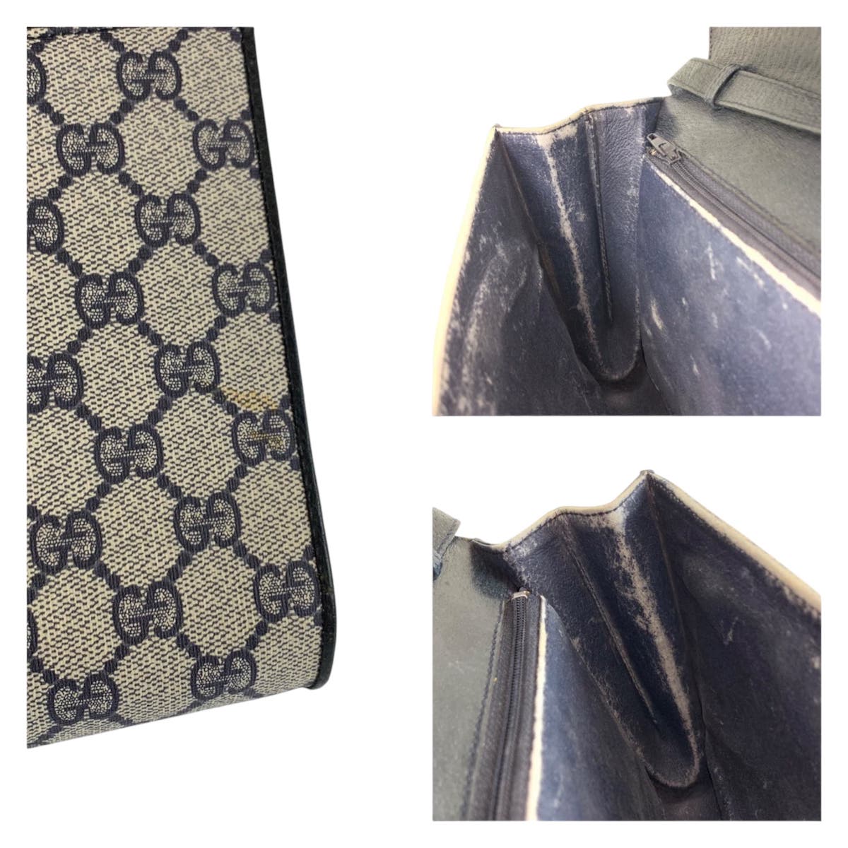 23317
GUCCI グッチ ヴィンテージ グレー ネイビー ゴールド金具 GGスプリームキャンバス / レザー ショルダーバッグ ポシェット レディース ABP35