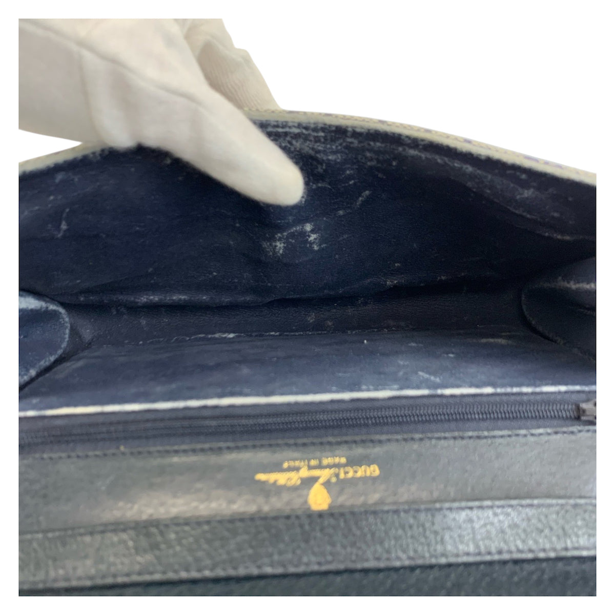 23317
GUCCI グッチ ヴィンテージ グレー ネイビー ゴールド金具 GGスプリームキャンバス / レザー ショルダーバッグ ポシェット レディース ABP35