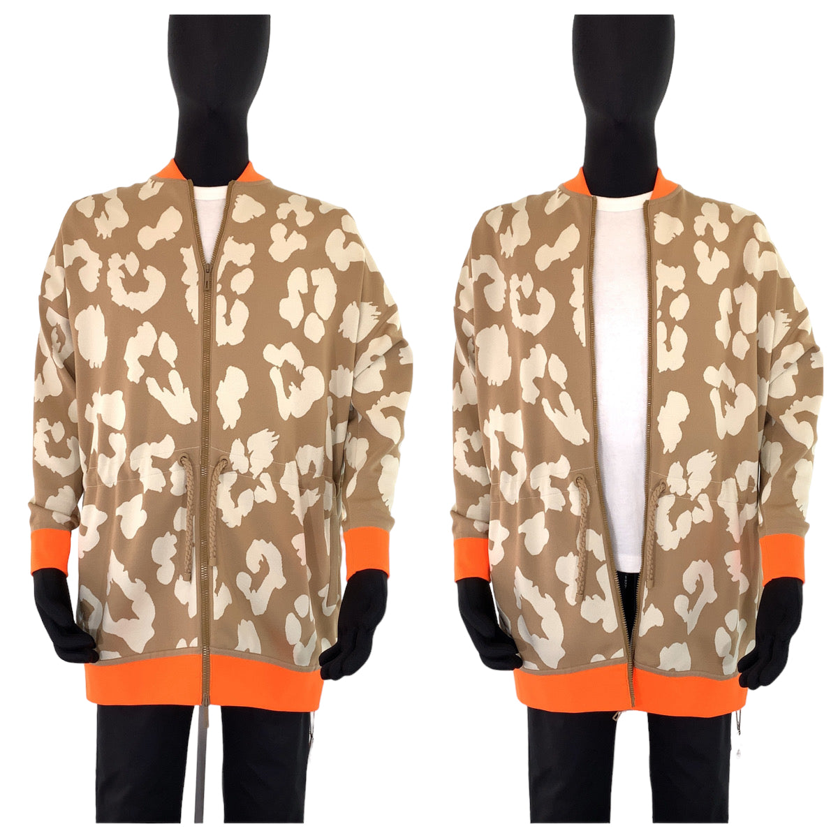 23976
HERMES エルメス ツイルレーヌ レオパード柄 サイズ34 タグ付き ベージュ オレンジ シルク / ポリエステル 2H2816DR ジャケット カーディガン ジャージ レディース N300