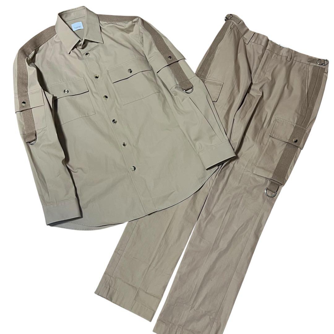 BURBERRY Military Size M Size 48 Beige Cotton Setup Shirt Pants Men's AB