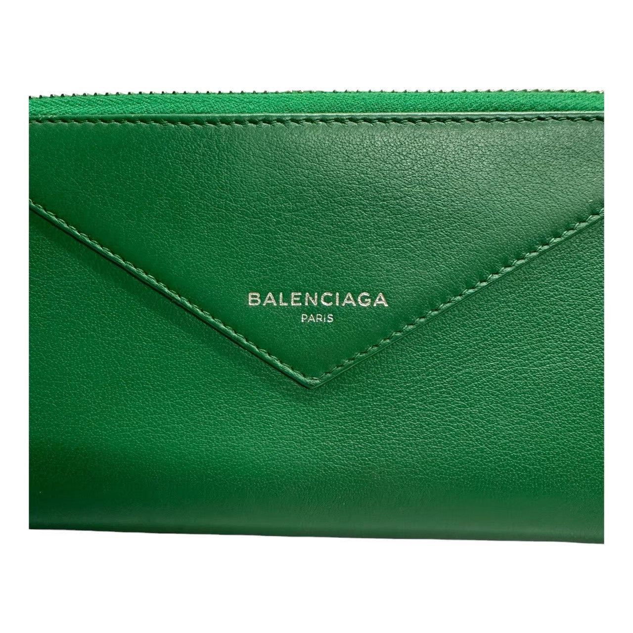 BALENCIAGA バレンシアガ ペーパー グリーン シルバー金具 レザー 381226 長財布 レディース ABP