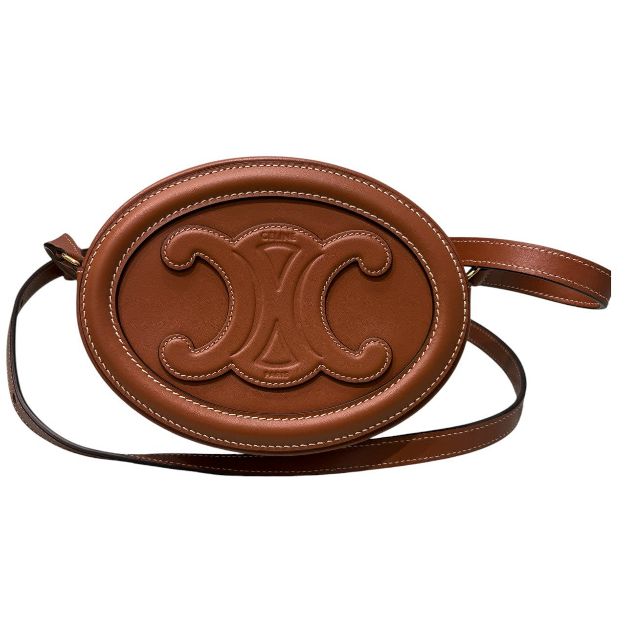 CELINE セリーヌ トリオンフ オーバルパース ブラウン タン レザー ショルダーバッグ レディース A