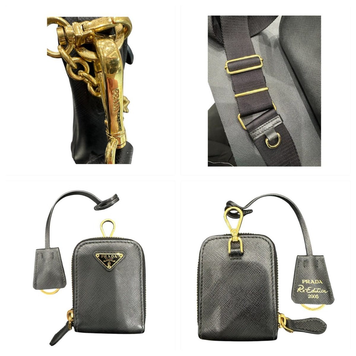 PRADA プラダ サフィアーノ Re-Edition2005 ブラック ゴールド金具 レザー 1BH204‐NZV‐FO632 ショルダーバッグ レディース A